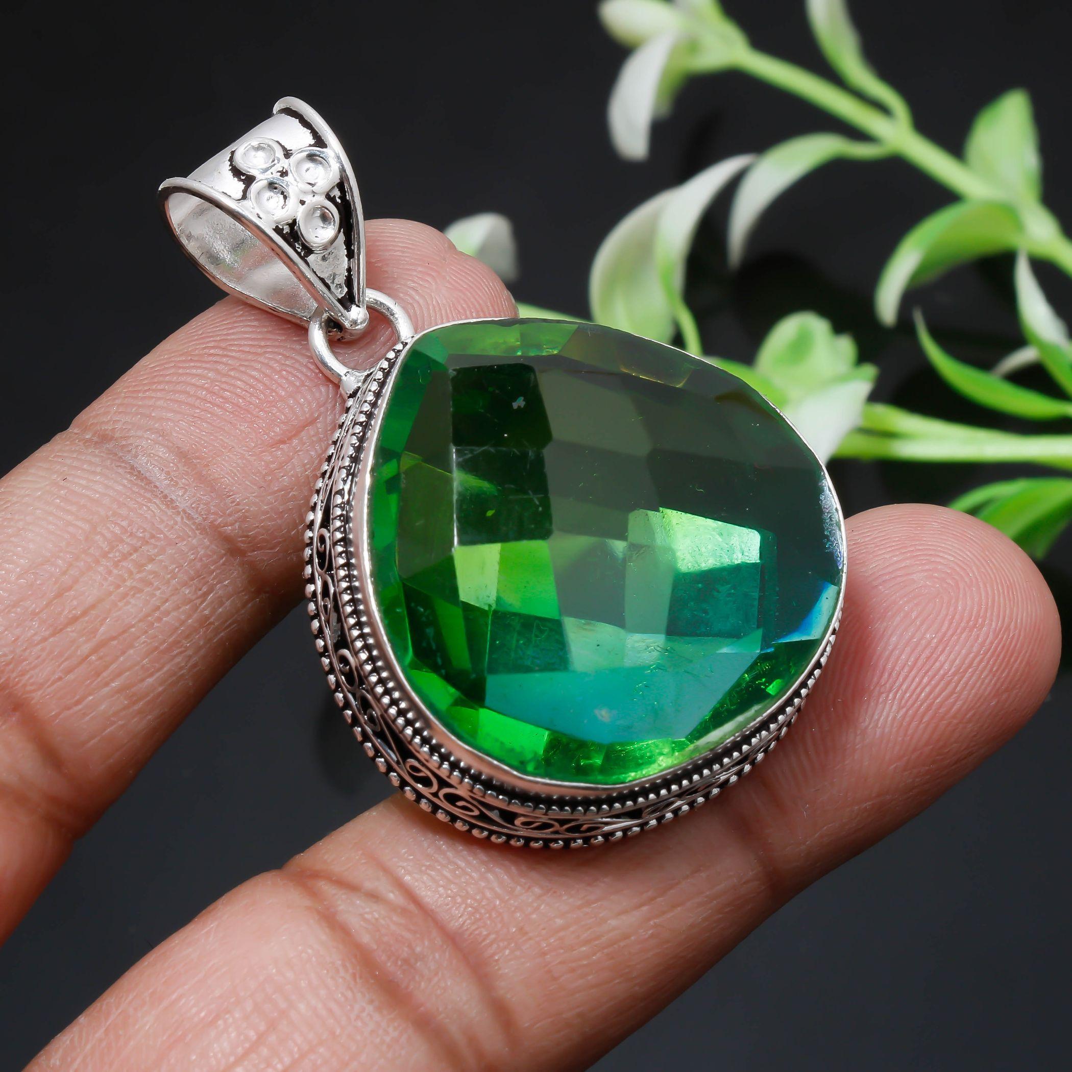

Green Tourmaline Gemstone 925 Sterling Silver Women Jewelry Boho Pendant