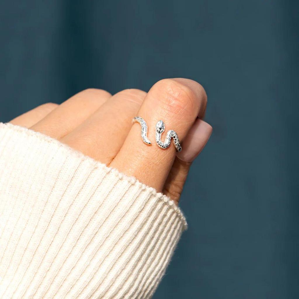 S925 Sterling Silver Snake Coil Ring, Women's Fashionable European American Style Index Finger Ring