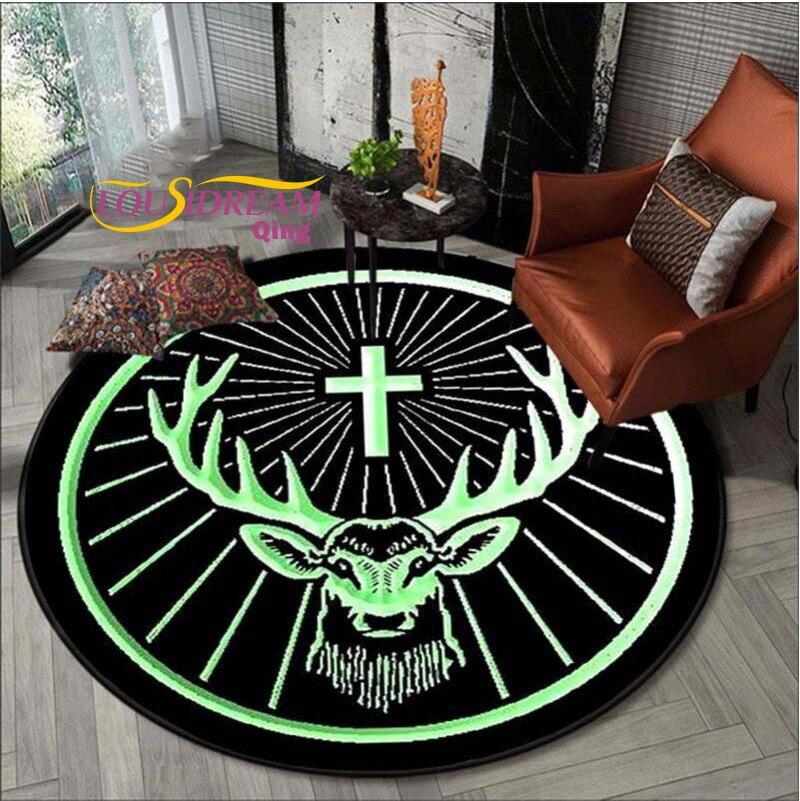 Round Area Rug Flannel Jagermeister Deer Logo for Bedroom Antiskid for Living Room Kitchen Rug for Floor