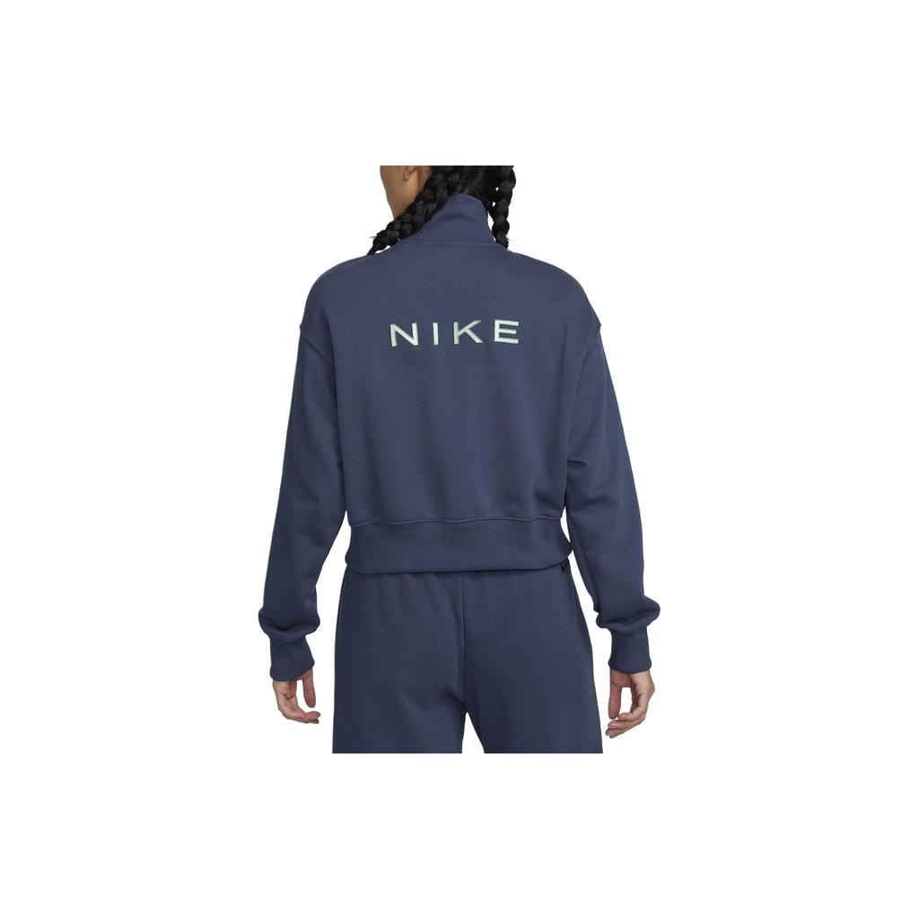 Nike Letter Logo Embroidered Half-Zip Stand Collar Casual Sweatshirt Women Sweatshirt Navy-Blue FZ4737-410