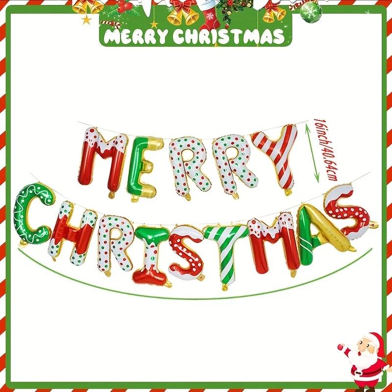 Merry Christmas Balloon Banner For Christmas Party Decorations 16inch Aluminum Foil Balloon Banner Happy New Year Decoration