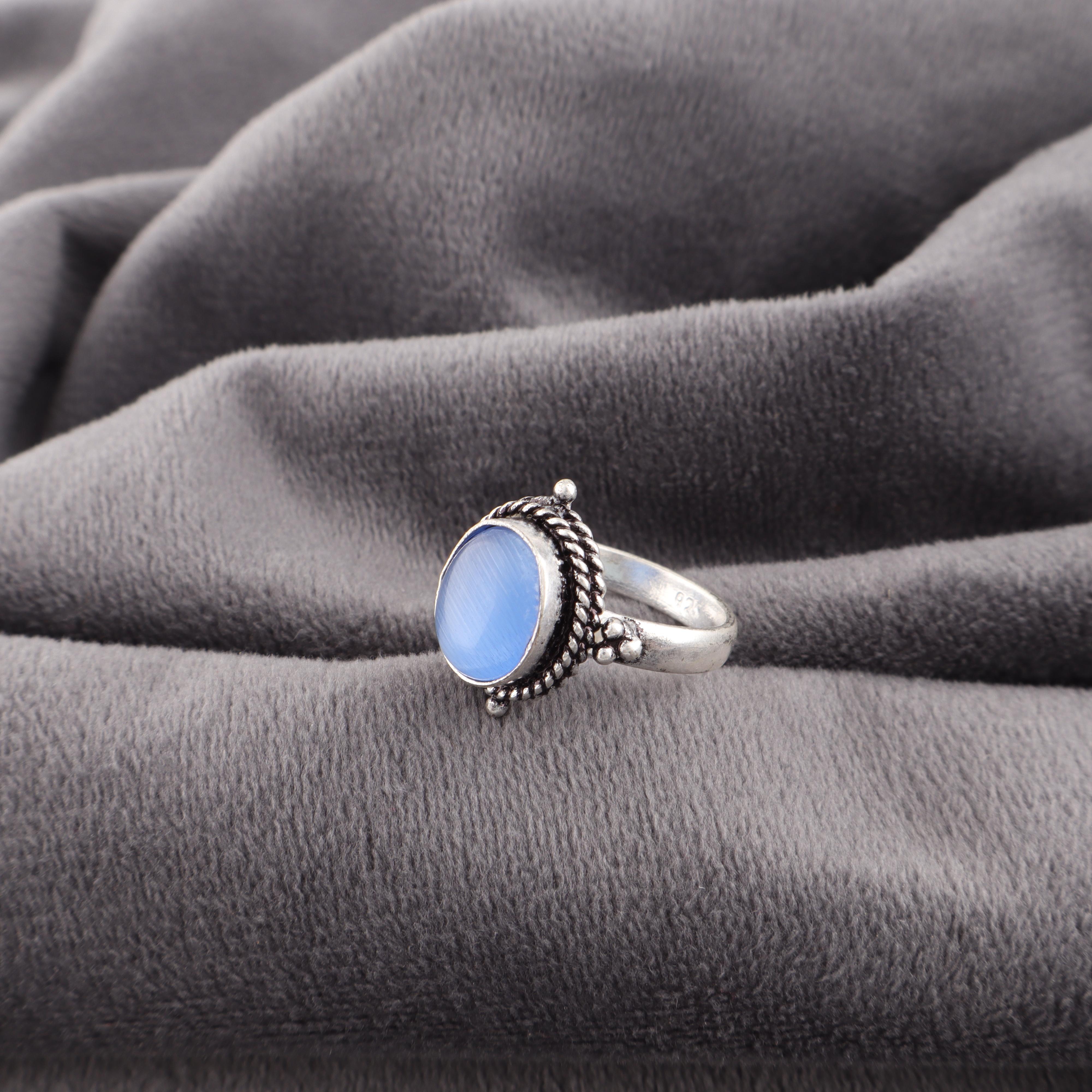 

Кольцо из стерлингового серебра 925 пробы с темно-синим кошачьим глазом, Кольцо с драгоценным камнем ручной работы, Привлекательное украшение с кошачьим глазом, Кольцо для йоги в подарок бабушке 4.5 синий