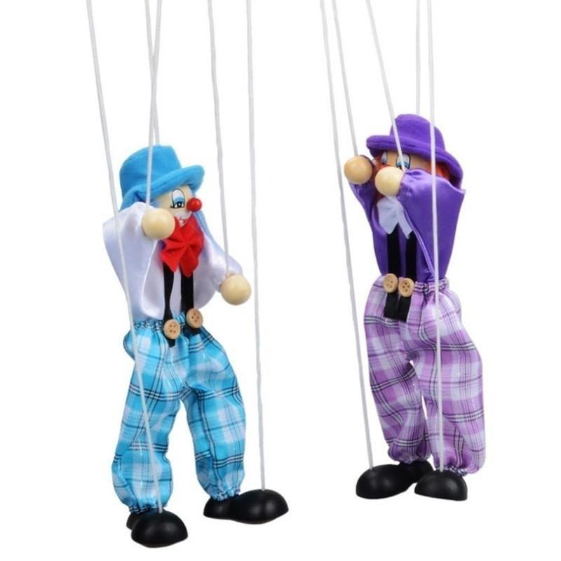 Pull String Puppet Clown Wooden Marionette Joint Activity Doll Vintage Child Toy