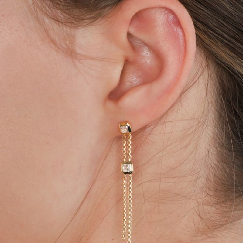 Dfarbe Gold Moissanite Trillion Drop Earrings