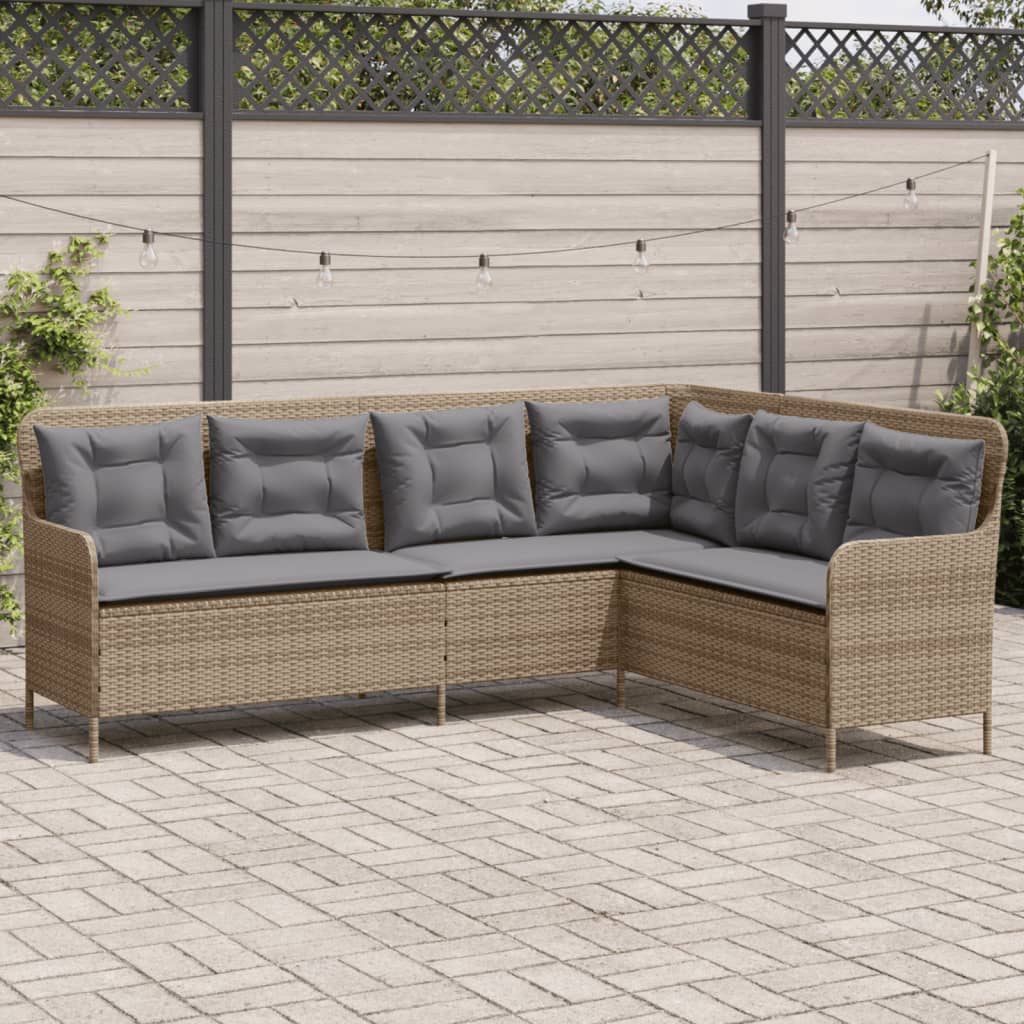 Vidaxl Corner Garden Sofa With Cushions, Beige, Poly Rattan