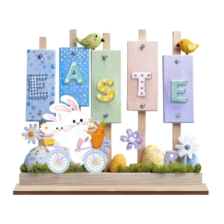 

Easters Decors Wood Happy Easters Signs Block Tabletop Ornament Easters Bunnies Centerpieces Dining Room Kitchen Decors