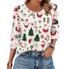 Women's Fashion Casual 3/4 Christmas Print Color Shirt Women's Round Neck Tops