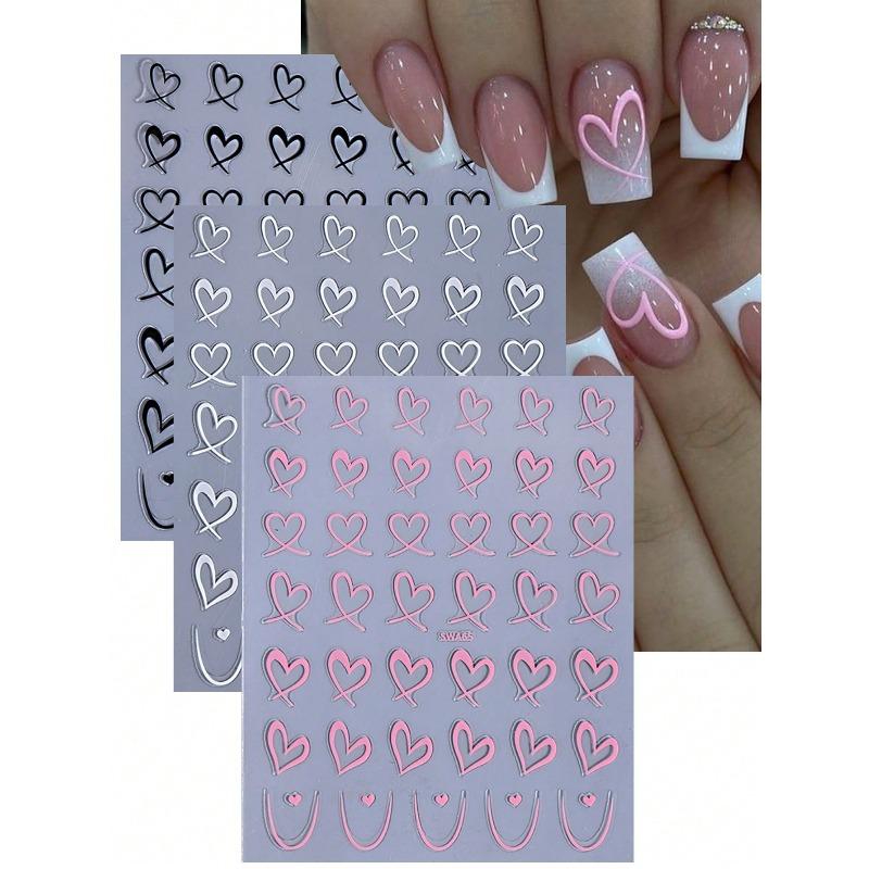 1 szt. Czarno-białe Różowe Naklejki Serce do Zdobienia Paznokci Puste Serce Naklejki 3D na Paznokcie Serce Francuskie Suwaki Dekoracja do Zdobienia Paznokci Manicure Akcesoria do Paznokci