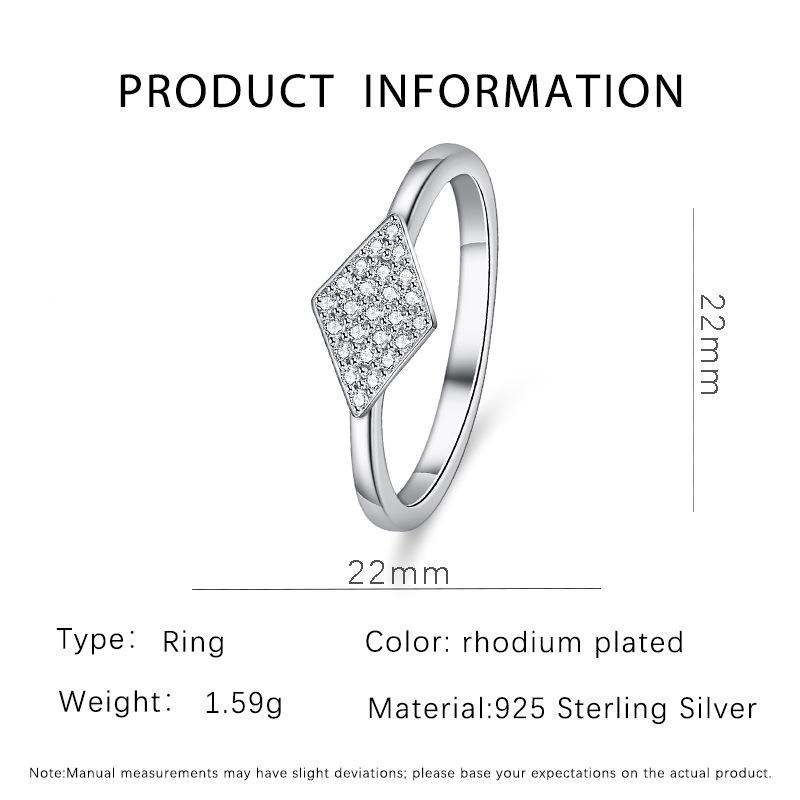 S925 Sterling Silver Rhombus Moissanite Geometric Asymmetrical Women s Fashion Stacking Ring. Size 7