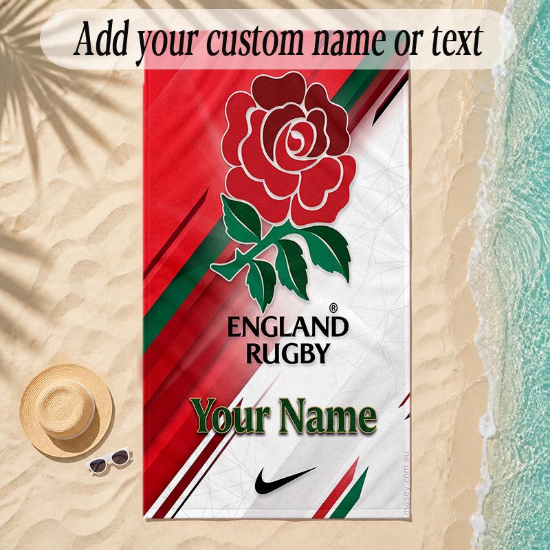 Beach TowelEngland Rugby Custom Name Text Personalized Soft Towel for Beach Pool Indoor Home Decor Gift