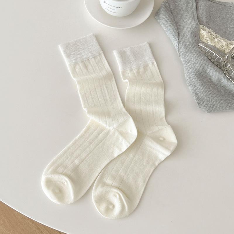 Solid Color Socks Women Bamboo Fiber Thin Breathable Summer Elastic Long Socks Korean Fashion Streetwear Black White Gray Socks