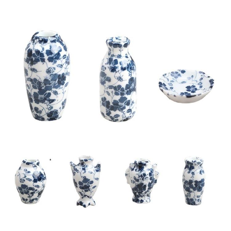 Chinese Style Blue & White Porcelain Home Decor Doll House Accessories 7 Pcs 1