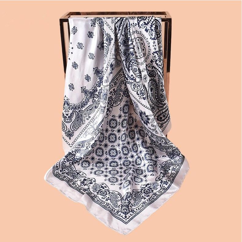 High Quality Skinny Square Scarf Women Chain Print Foulard Neckerchief Lady Soft Satin Hairband Head Hijab Bag Ribbon Gift 90cm