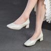 Johnature Square Toe Office Lady Pumps Genuine Leather Fashion Thick Heeled Slip-on Women's Shoes
