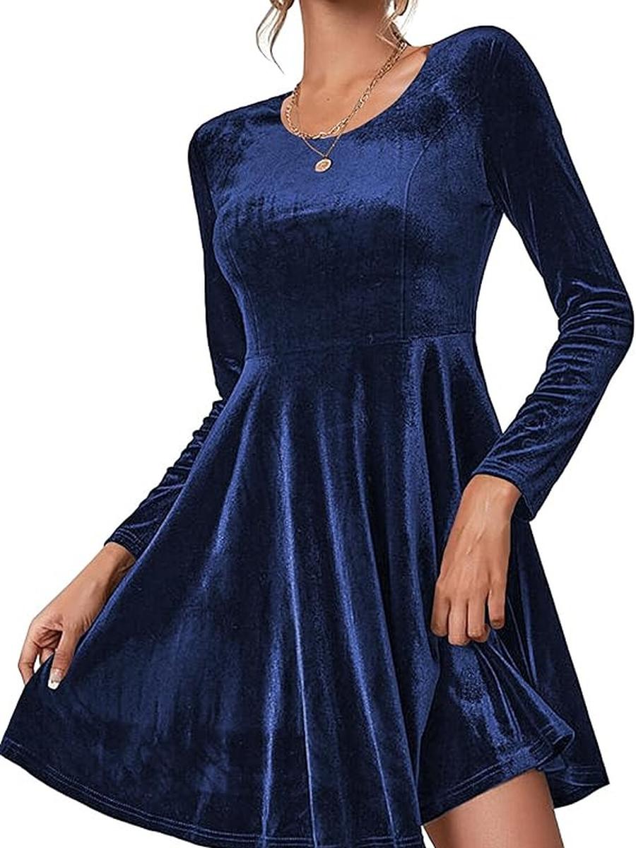 

Женское бархатное платье макси с длинным рукавом и круглым вырезом - Новый осенне-зимний стиль XXL тёмно-синий
