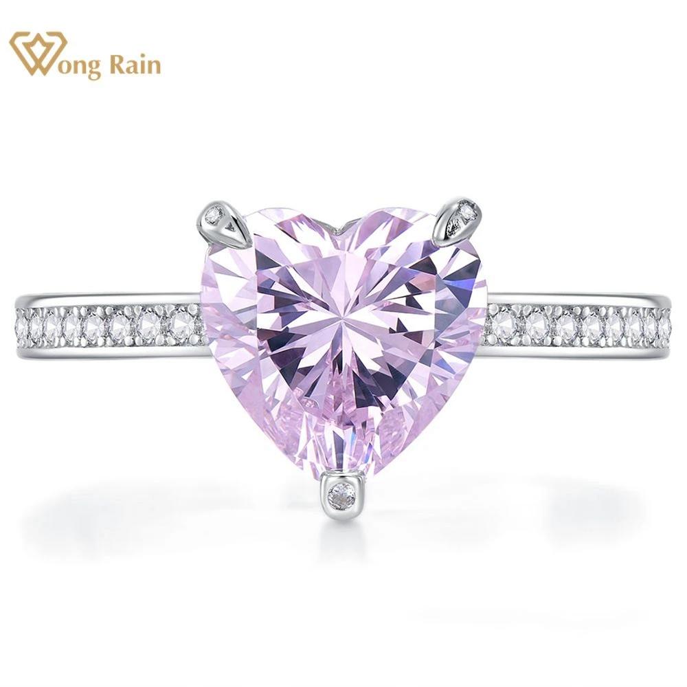 

Wong Rain Classic Стерлинговое Серебро 925 пробы Сердце Любви 10*10 ММ Розовый AAAAA Циркон Драгоценный Камень Свадебный Подарок Ювелирные Изделия Обручальное Кольцо Для Женщин US 5 розовый