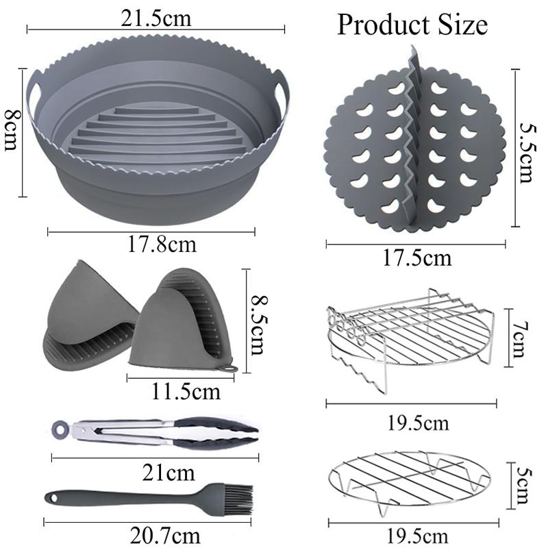 Air Fryer Silicone Shape Basket Tray Set Round Airfryer Grill Rack Accessories Reusable Foldable Bpa Free AirFryer Mold Liner