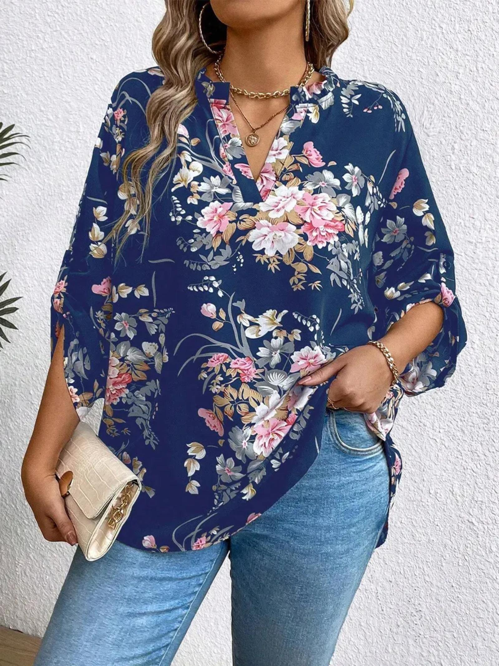 

Женский топ с длинными рукавами и плиссировкой с принтом XL синий