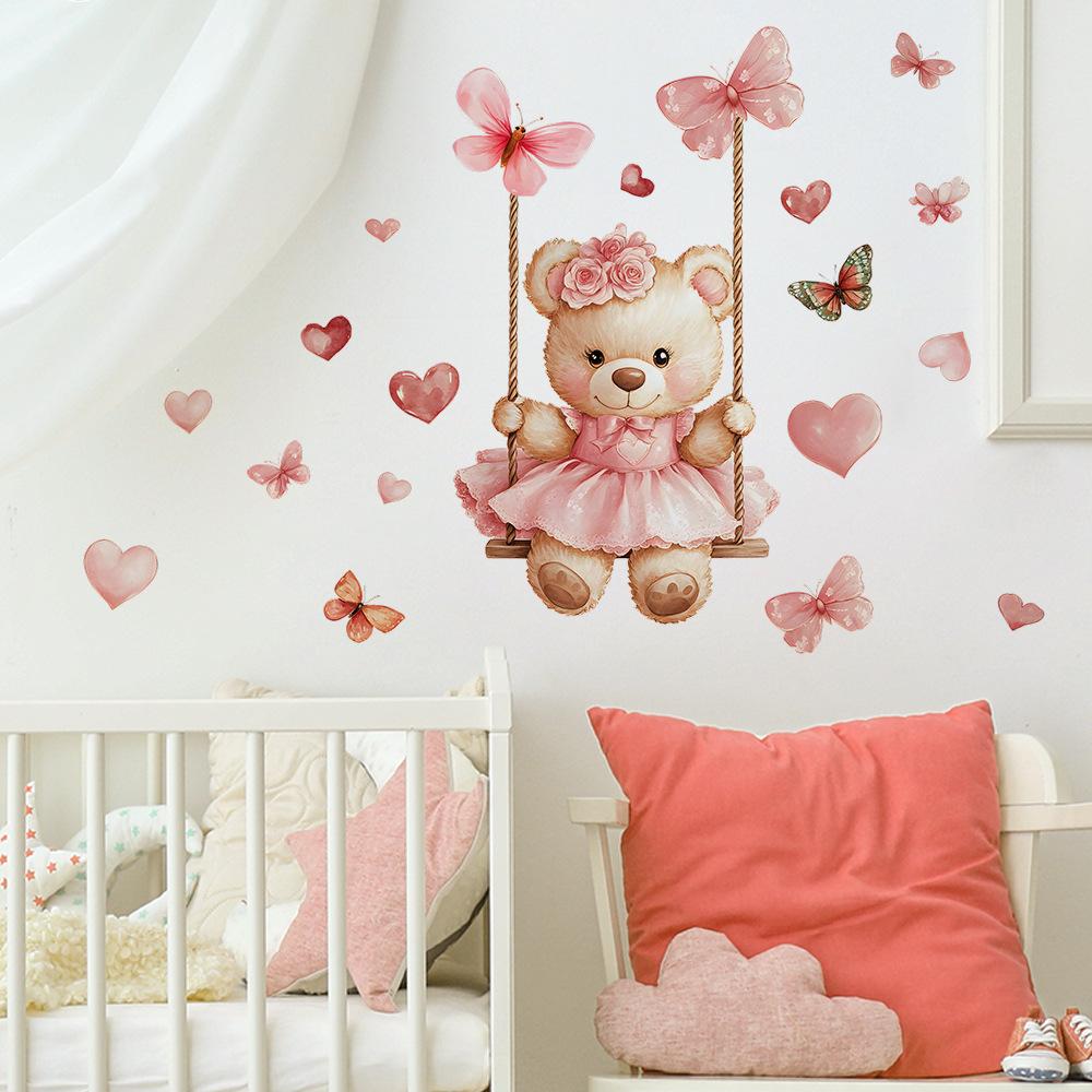 Cartoon Bear Swing Butterfly Bedroom Living Room Home Background Beautification Decoration Wall Stickers