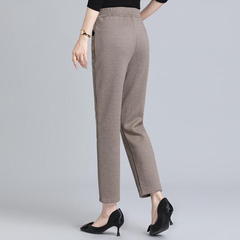 Mom's Embroidered Plush-Lined High-Waist Winter Pants