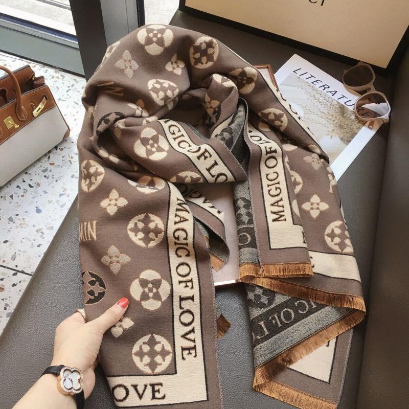 

Autumn and winter versatile lucky grass double-sided imitation cashmere scarf air conditioner warm shawl with imitation wool scarf dual-purpose 190*65cm