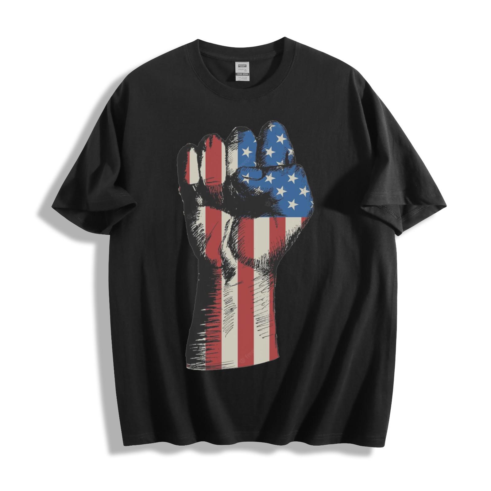 Patriotic Power Fist T-Shirt Mens Womens Tees Top - Bold USA Flag Design Unisex Tee XL