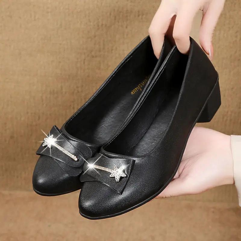 Fashion Ladies Pumps Moccasins Women's Shoes Round Toe Block Heel Office Chunky Heels Spring Comfortable and Elegant Summer 2025 Trend