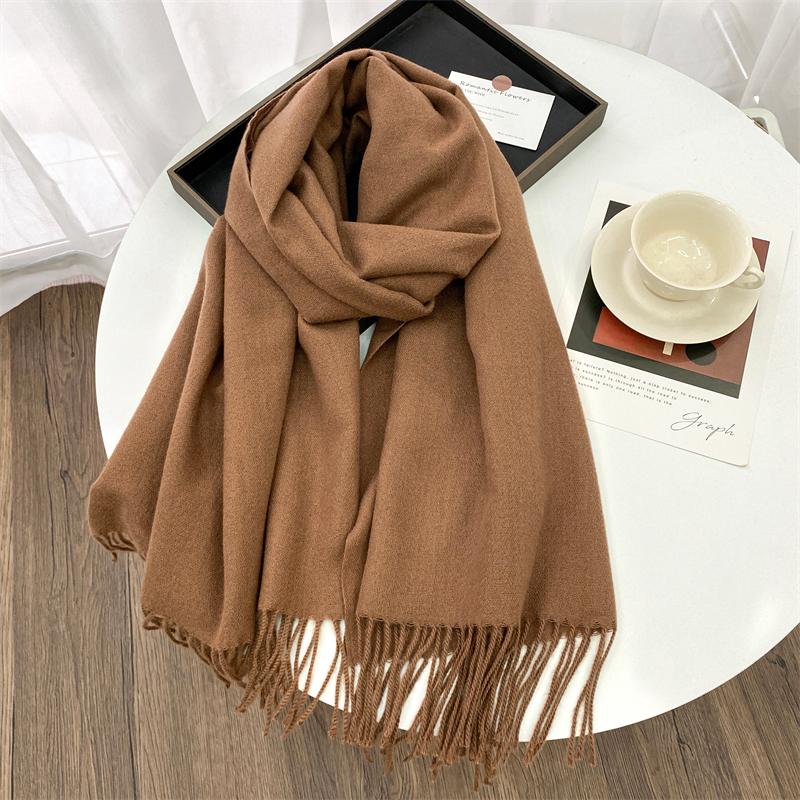 Winter Scarf Women Luxury Autumn Winter Cashmere Scarf Thickened Warm Shawl Classic Tassels Fluffy Scarf Solid Cope Foulard