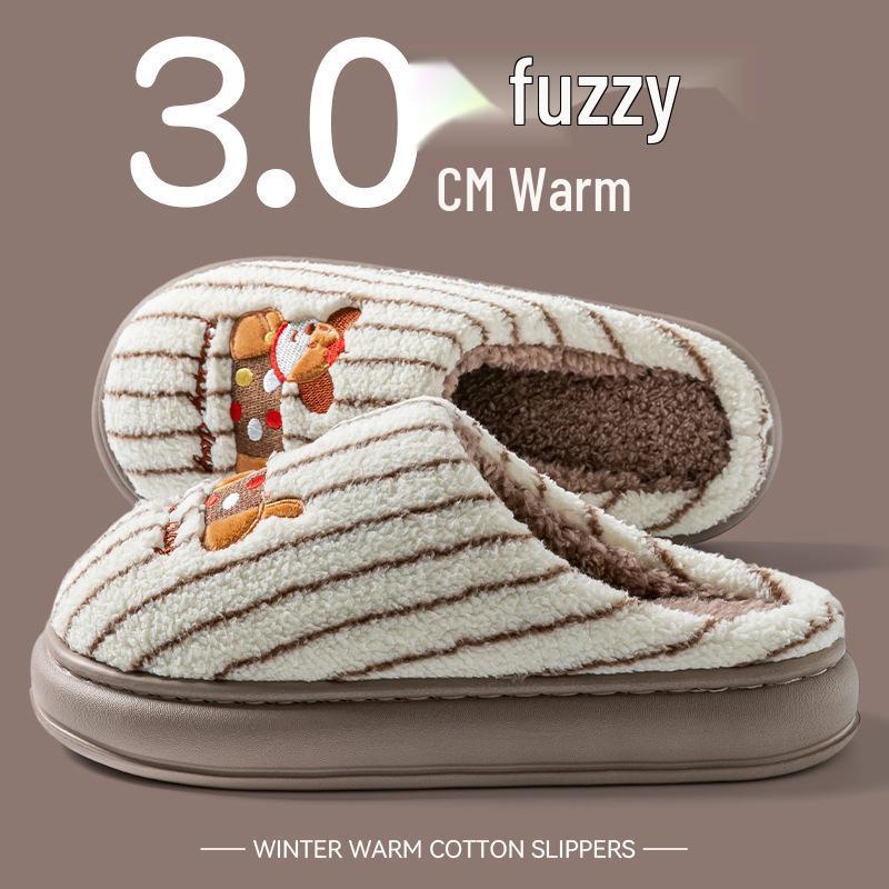 Women's Fleece-Lined Thick-Soled Cotton Slippers - Non-Slip, Warm, Soft-Soled for Autumn/Winter 2025