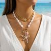 Vintage Starfish Irregular Imitation Pearl Choker Necklace for Women Boho Shell Palm Tree Clavicle Chain Party Jewelry Gift