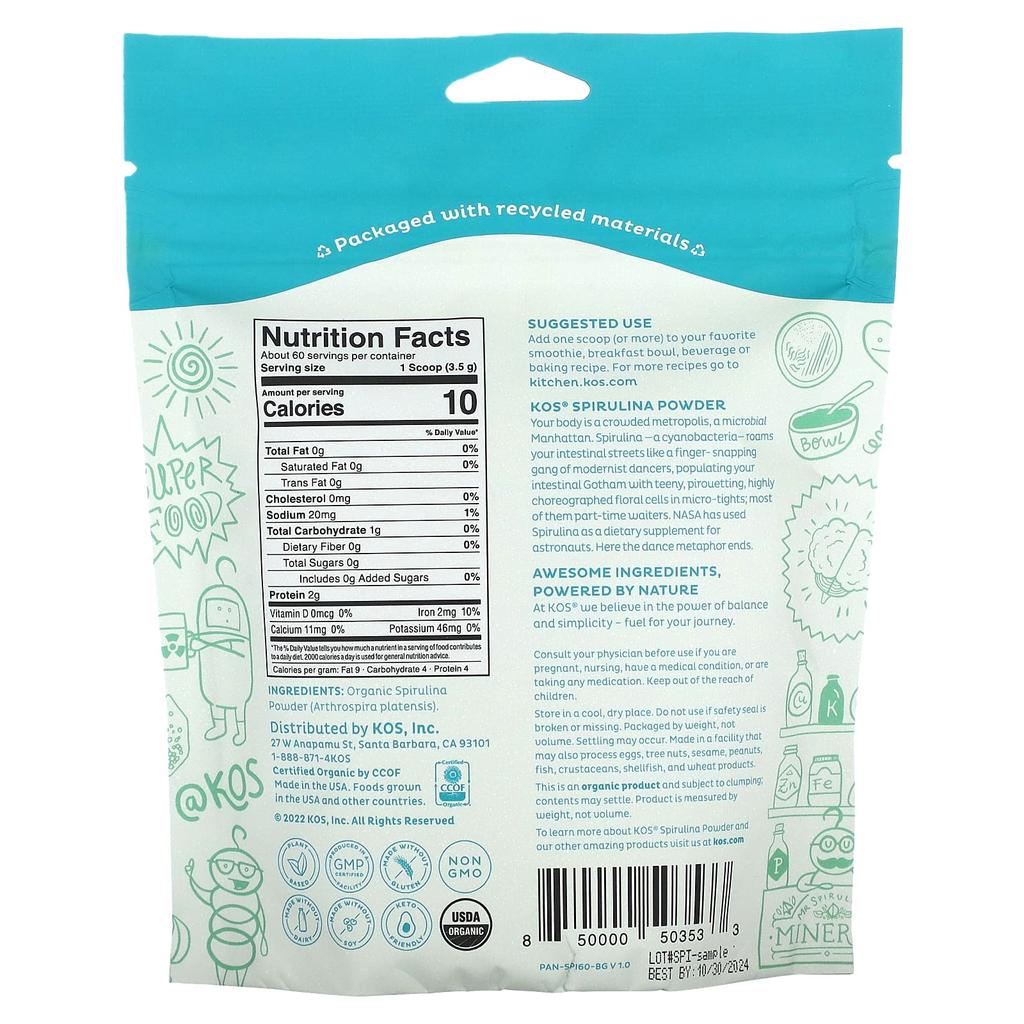 Organic Spirulina Powder, 210G(7.4Oz)
