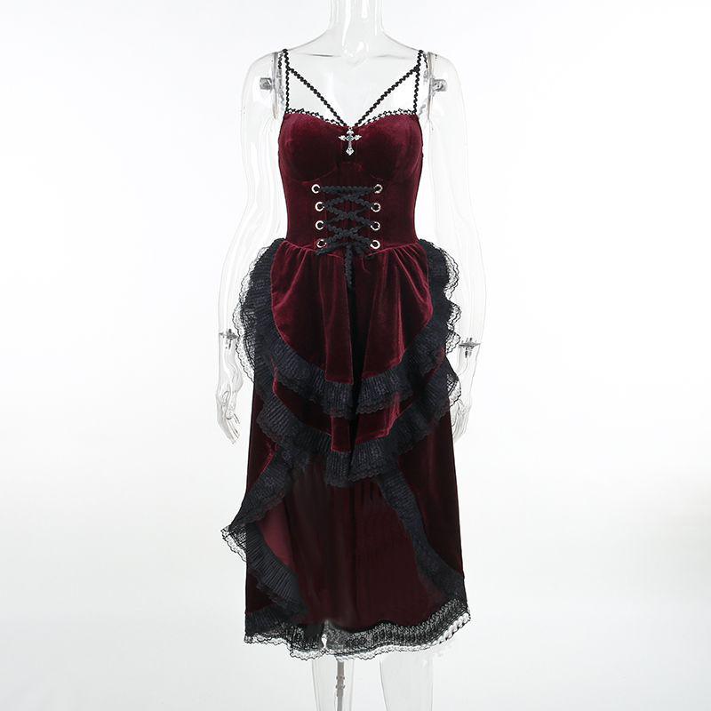Dark Gothic Floor-Length Lace-Up Punk Skirt - Halloween Irregular Style