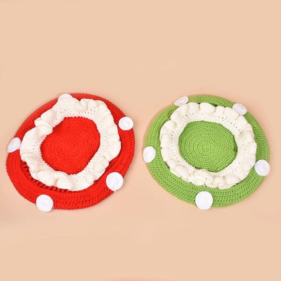 Niche Personality Hand Crocheted Women Mushroom Hat Autumn and Winter Cute Fun Decoration Warm Knitted Men Bucket Hats