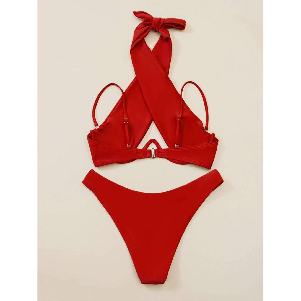 Nové Cross Halter Push Up bikiny dámské plavky s kosticí Sexy dvoudílné plavky letní plážové plavky sada bikin