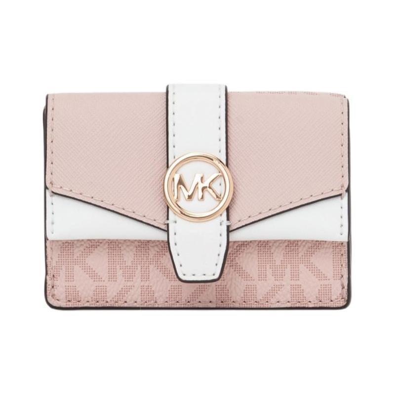 MICHAEL KORS Greenwich Gold Metal Logo Sign Tri-Fold Coated Canvas Wallet Extra Small Women s Blush Pink золотой