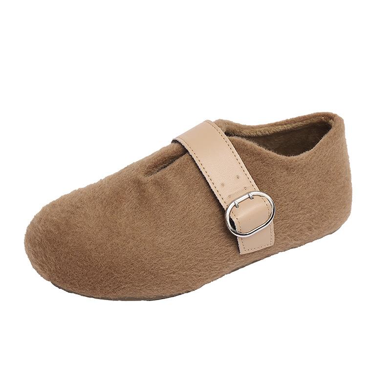Mit Gusen überzogene Mao Mao Einzelschuhe für Damen Herbst- und Winterbekleidung 2025 neue französische Ein-Wort Mary Jane Schuhe mit flachem Ausschnitt