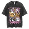 New Summer NANA Comic Washed-out Vintage Short-sleeved Nana Ozaki Black Stones Band Retro T-shirt for Men and Women