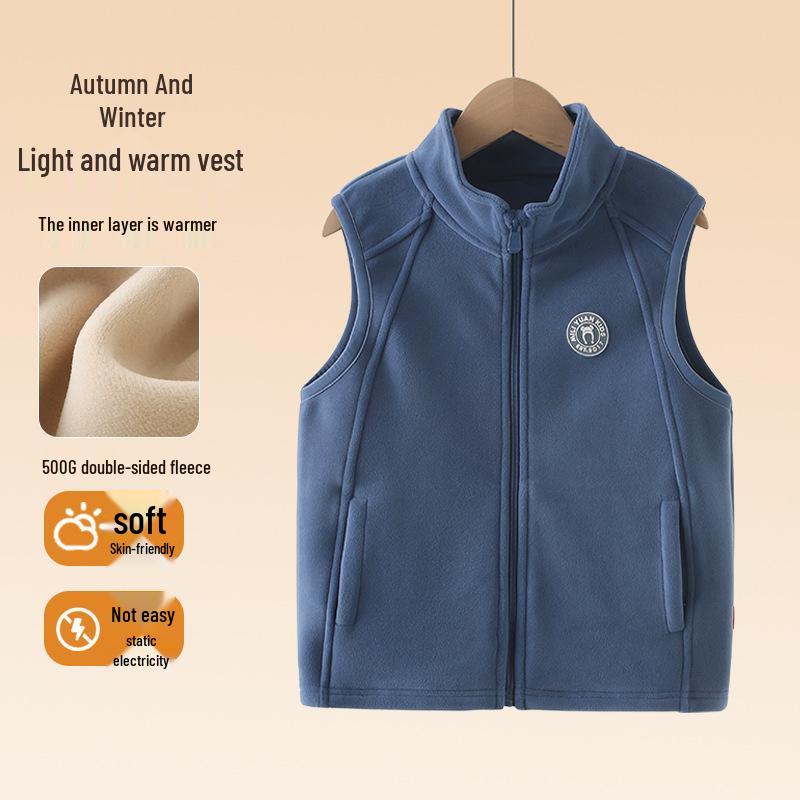 Children's Fleece Vest 2025: Boys' & Girls' Thickened Zipper Sleeveless Jacket for Autumn/Winter