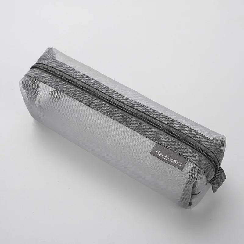 

Translucent Simple Mesh Pen Bag Student Exam Stationery Bag Large Capacity Portable Stationery Storage Bag Study Supplies сірий