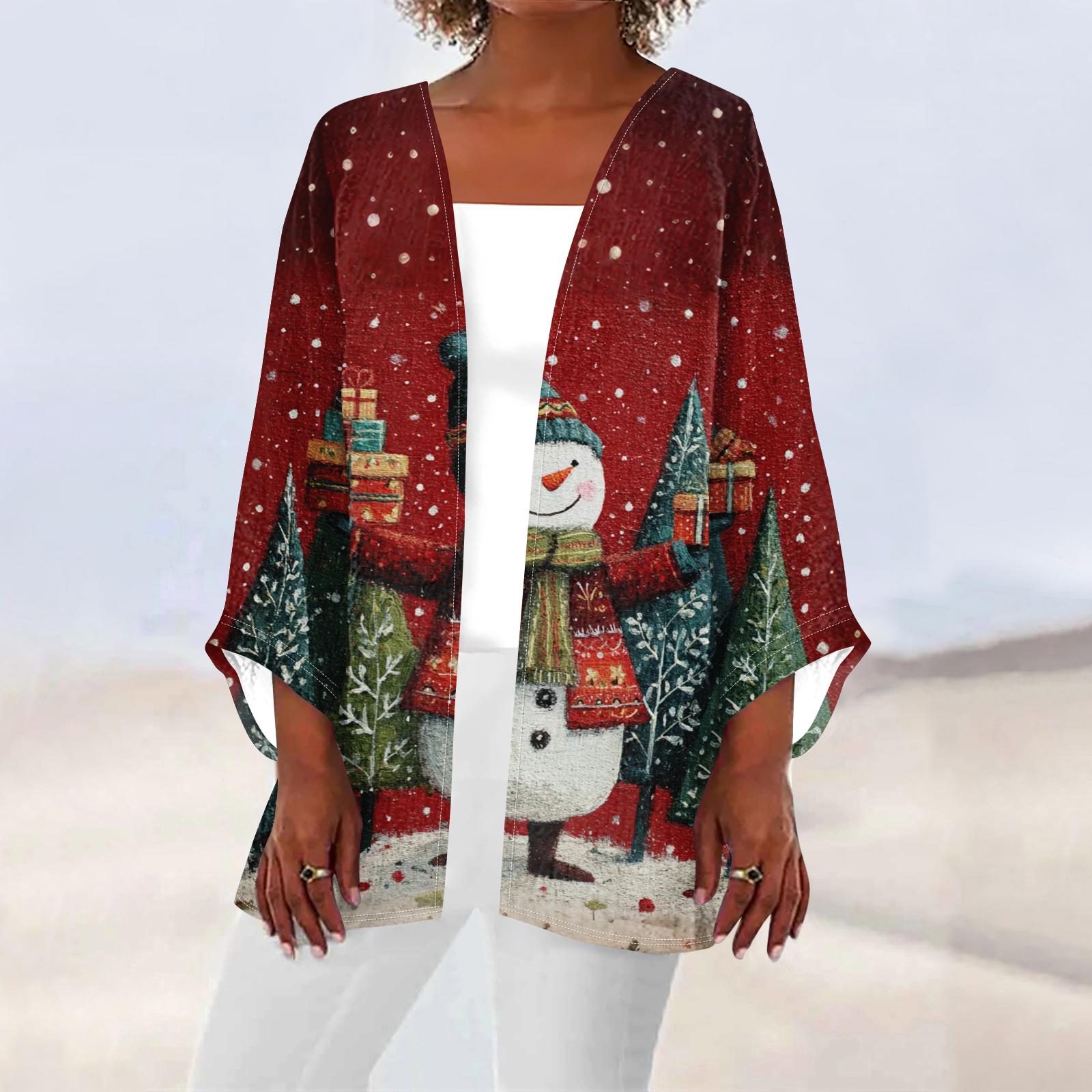 

Женский повседневный и модный кардиган-куртка средней длины, легкий, с рождественским принтом XXL красный