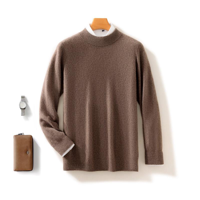 Men s Cashmere Business Casual Knit Sweater with Half-High Collar Extra Large