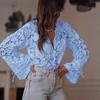 Summer Lace Shirt For Women With Long Sleeves And Round Neck In Pure Color For Street Style Fashion