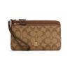 New Double Zip Wallet Leather Card Holder, Clutch Wallet Medium Size Women's Saddles Brown C5576-IME74