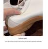 Women's Comfortable Genuine Leather Lace-Up Color Block Round Toe Height-Increasing Casual Sneakers