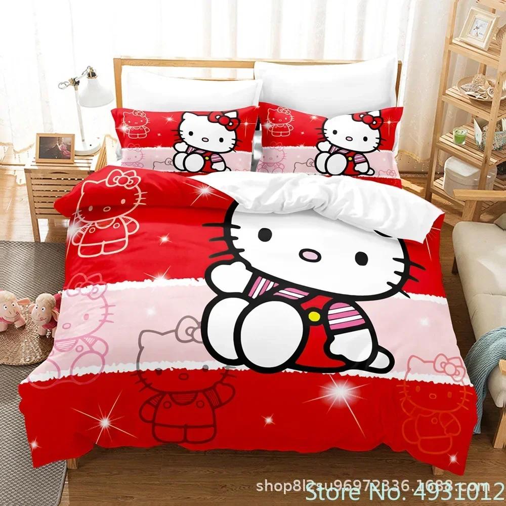 Cute Hello Kitty Colors Bedding Set Pillowcase Japanese Anime Bedclothes 3D Printed Quilt Cover Duvet Cover Baby Kids Child Gift