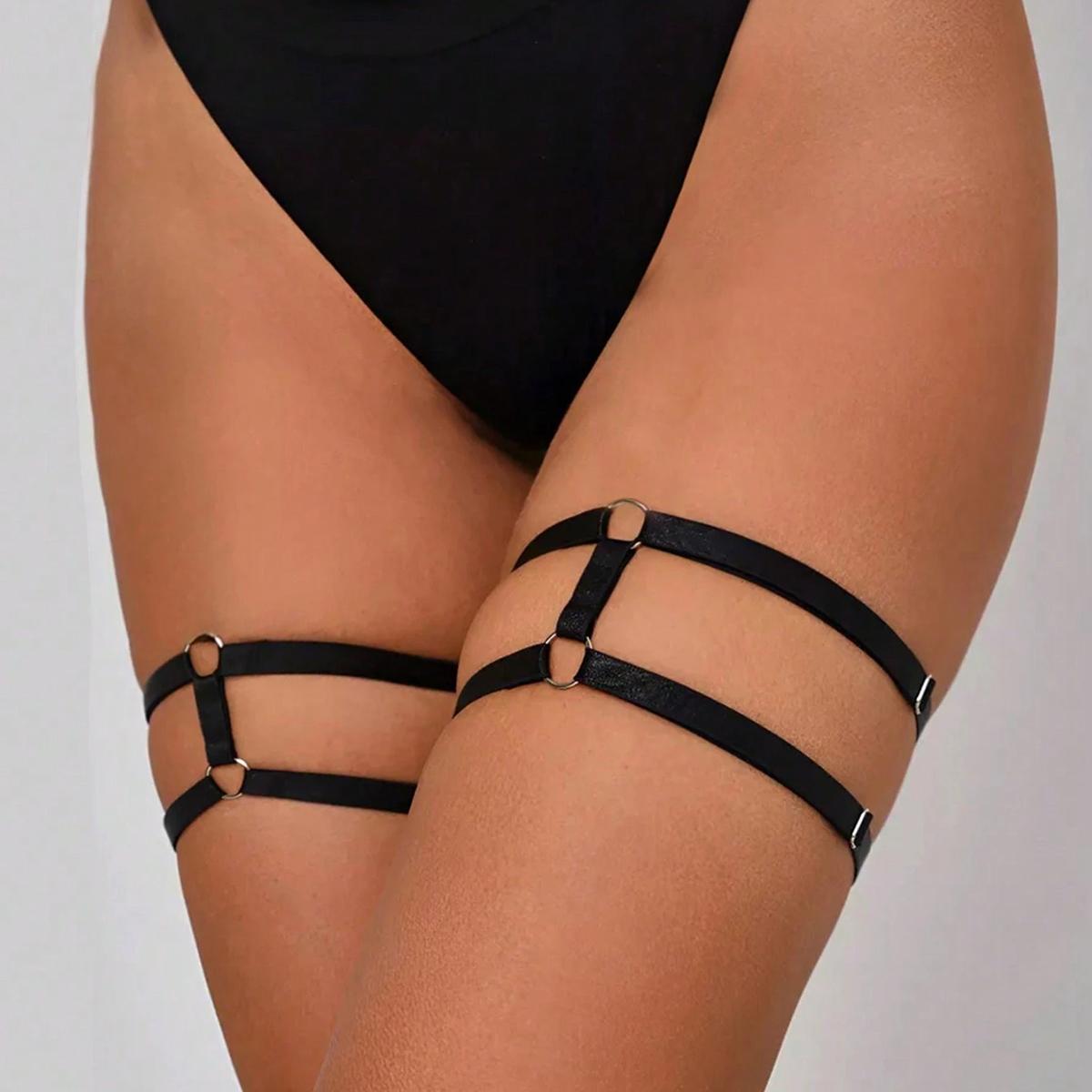 S Damen Elastischer Oberschenkel Strumpfhalter Gürtel Gothic Punk Harajuku Beinring Strumpfhalter Harness Choker Beinring Riemen Y2K Elastischer Gürtel One Size brown