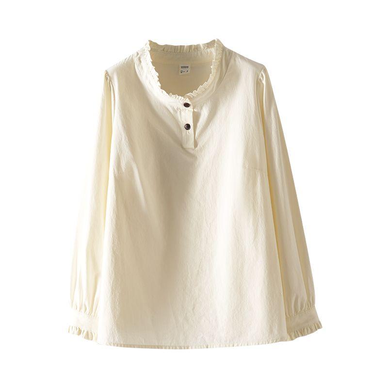 

Plus size women clothing [Korean Series Early Autumn Wear Set] Retro Vest French style Shirts Loose Casual Pants Three-Piece Set Light Apricot-Shirt 3XL