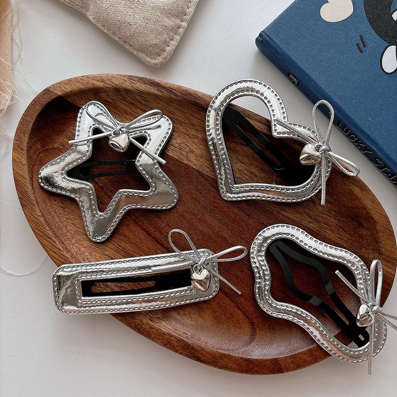 1 Stück Silber Leder BB Clip Schleife Pony Seitenclip Haarspangen Kinder Haarnadeln Kinder Kopfschmuck Haarspangen Mädchen Haaraccessoires