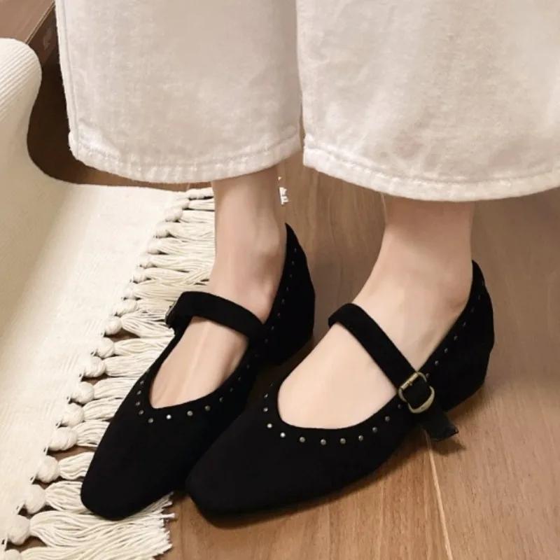 

Fashion Women s Pumps 2024 Autumn New Red Square Toe Mary Jane Shoes Comfortable Shallow Mouth Women s Single Shoes Zapatos De Mujer 40 чёрный