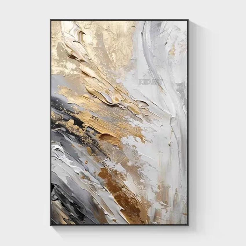 Large Size Contemporary Abstract Picture Golden Foil Canvas Paintings On Canvas Bedroom Framelessation Unframed